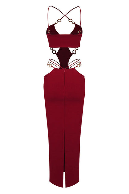 Melina Sexy Halter Wine Dress