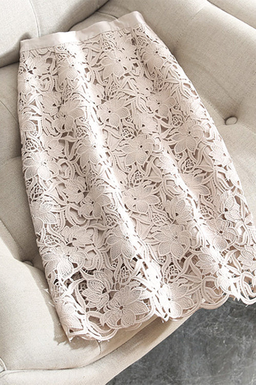 Margovil High Rise Lace Hollow Out Midi Skirt