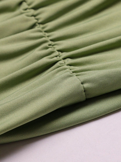 Off-the-shoulder Long-sleeved Pleated Bodycon Short Dress