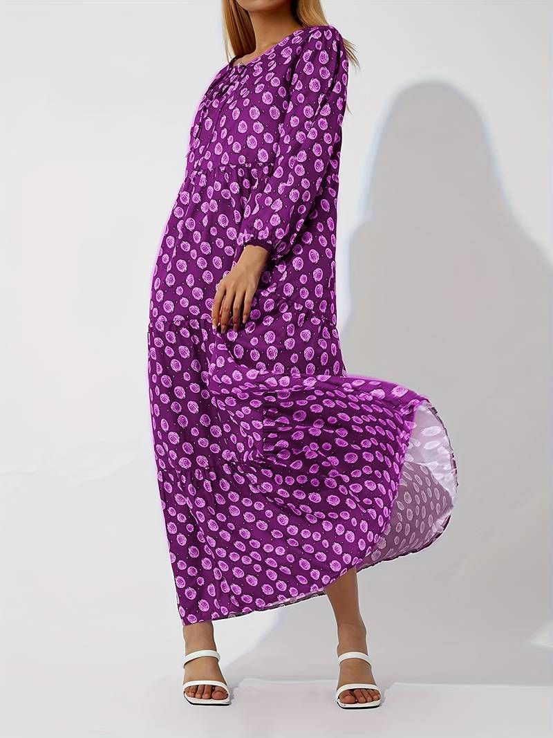 Harlequin Diamond Print Deep V Neck Puff Sleeve Tiered Maxi Dress