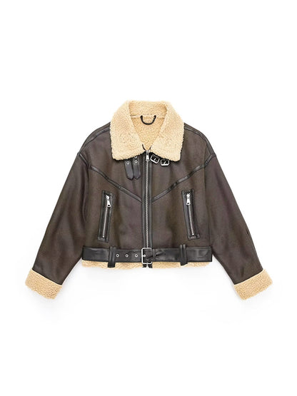 Lambswool Lined Leather Splice Short Jacket