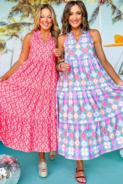 floral frilly pink maxi dress