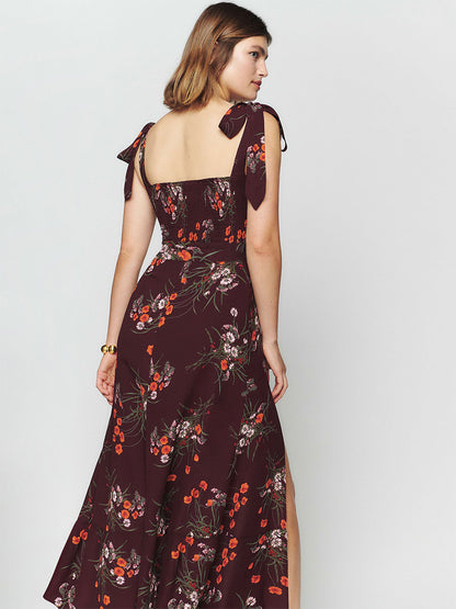 Floral Dress Sleeveless Casual High-slit Women Midi Dress