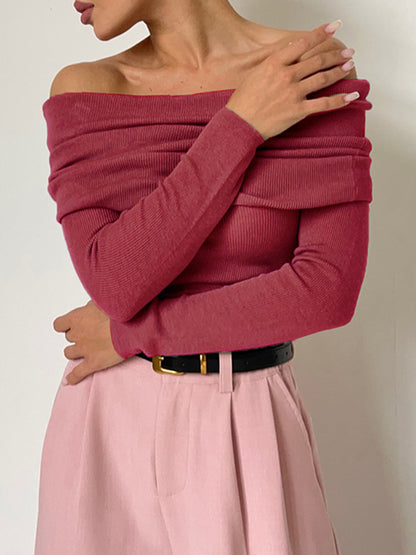 Solid Off Shoulder Slim Sweater