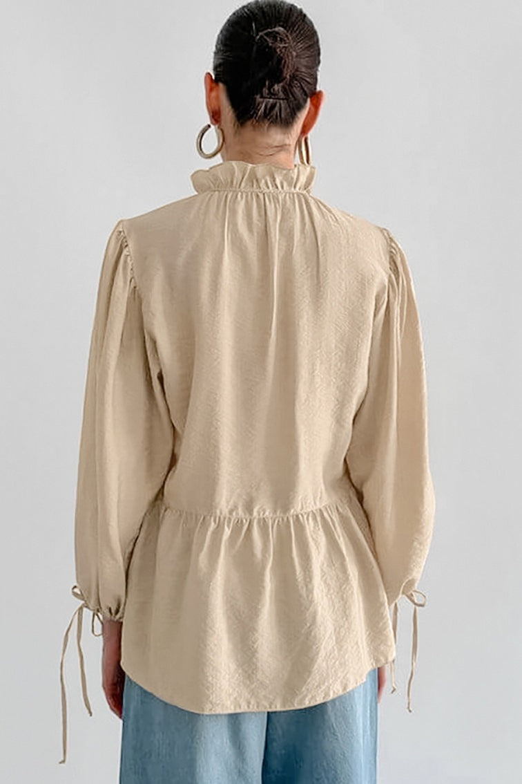 Sheer Puff Sleeve Tie Blouse