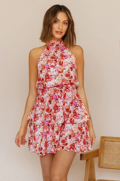 Floral Sleeveless Ruffled Mini Dress