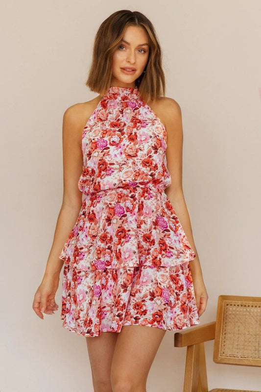 Floral Sleeveless Ruffled Mini Dress