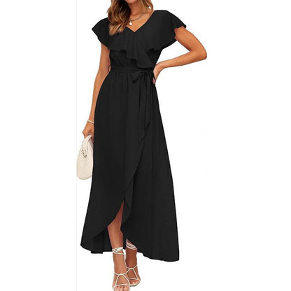 V-Neck Ruffle Short Sleeve Maxi Dress in Multiple Colors