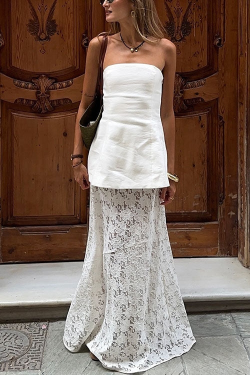 Margovil Elastic WaistBand Lace Hollow Out Maxi Skirt