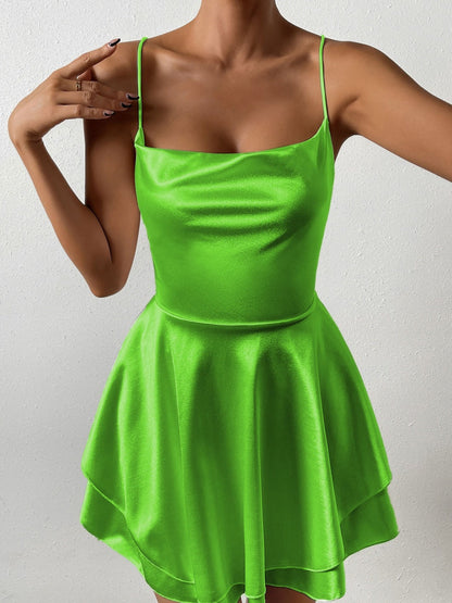 Camisoles Swing Collar Backless Drawstring Mini&Short Dresses