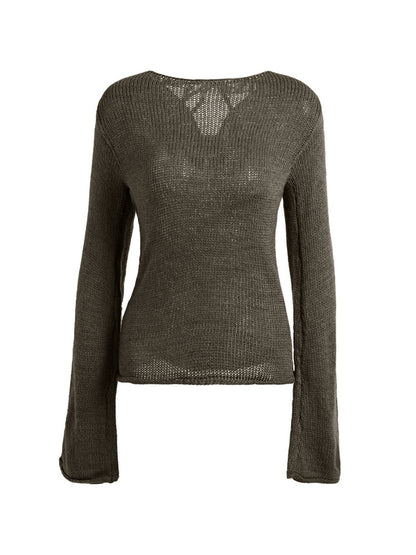 Solid Color Backless Lace Up Long Sleeve Knit