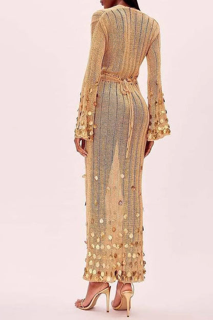 Sequined Knit Maxi Sweater Dress