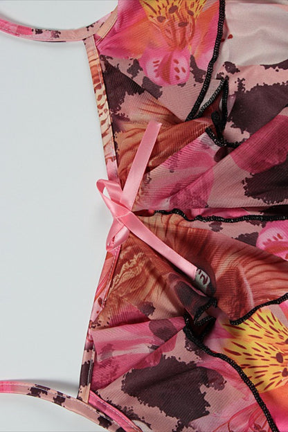 | Strapless Ruffled Print Bodycon Maxi Dress