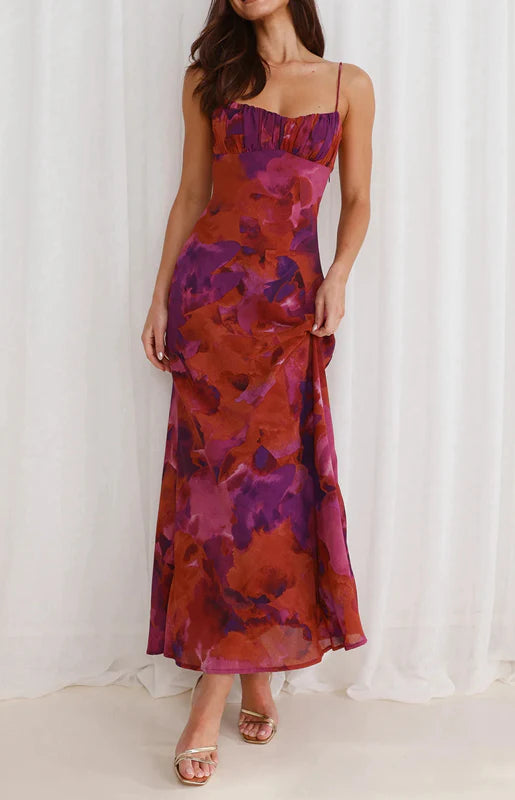 Fashion Tie-dye Backless Suspender Holiday Maxi Dress