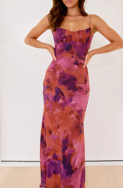 Fashion Tie-dye Backless Suspender Holiday Maxi Dress