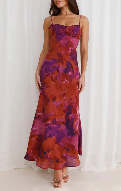 Fashion Tie-dye Backless Suspender Holiday Maxi Dress