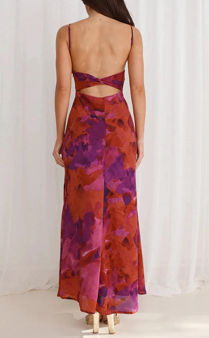 Fashion Tie-dye Backless Suspender Holiday Maxi Dress