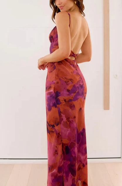 Fashion Tie-dye Backless Suspender Holiday Maxi Dress