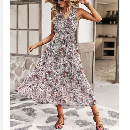 V-Neck Sleeveless Maxi Dress in Vibrant Print Options
