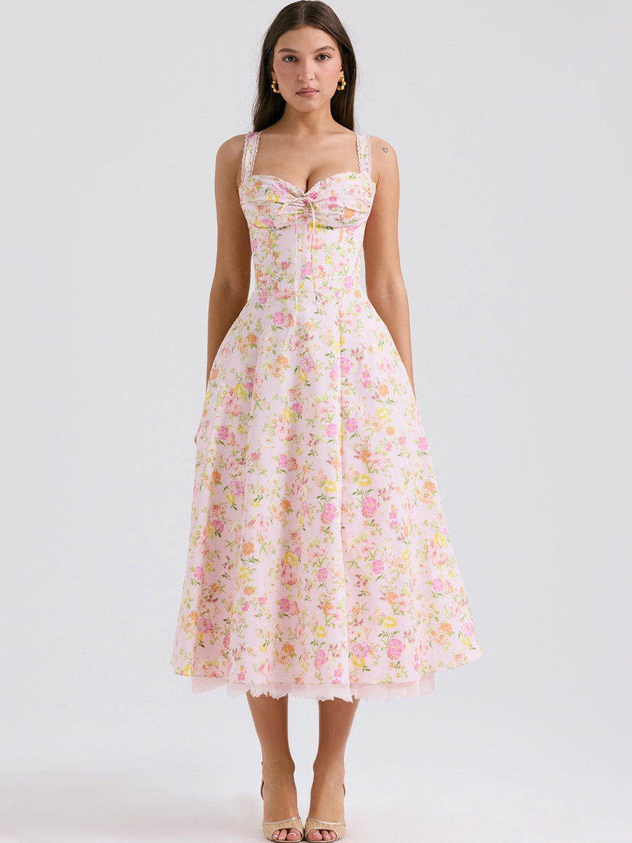 Corset Dress Floral Wide Strap Backless Trendy Brunch Party Midi Dresses