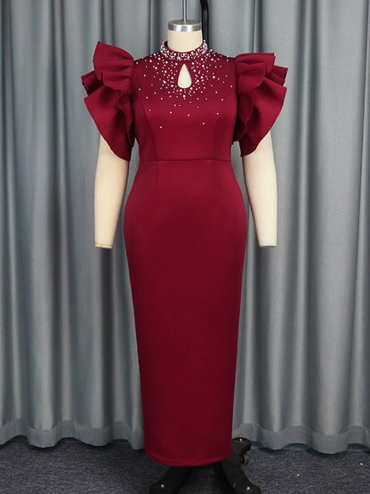 Solid Color Tied Waist Beaded High-Waisted  Bodycon Midi Dresses