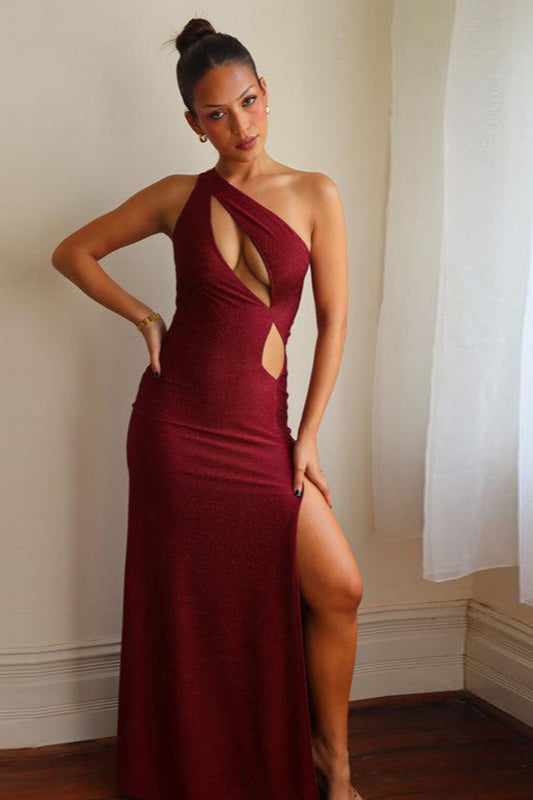 One-Shoulder Cutout Split Bodycon Party Dress