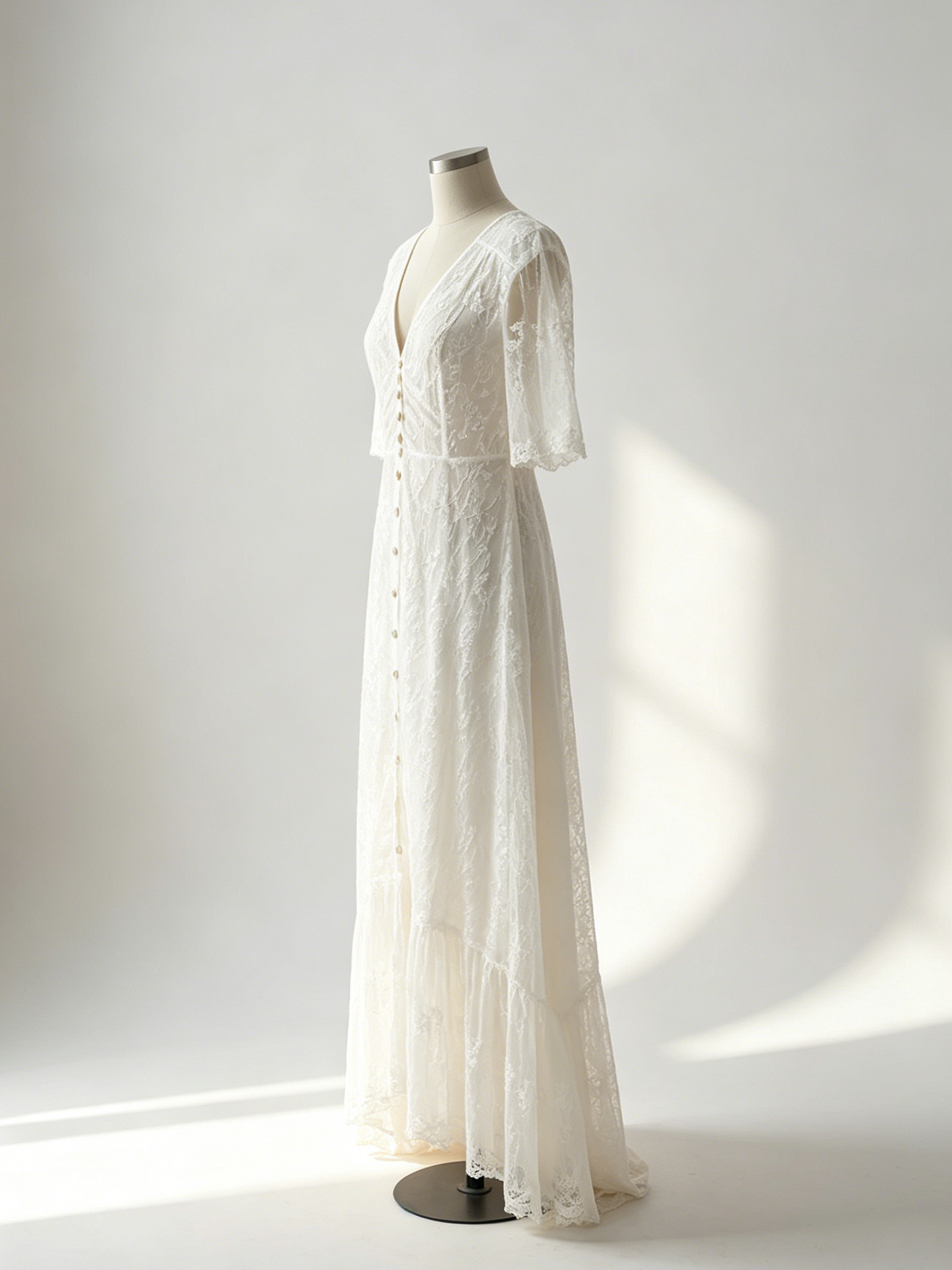 White Lace Maxi Boho Dress for Women - Embroidery Button Front Short Sleeves High Low Dress - Summer Beach Bridal Party Wear 2026