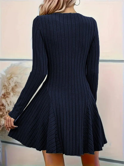 Pit Strip Knitting V-neck Long Sleeve Long Skirt Mini&Short Dresses