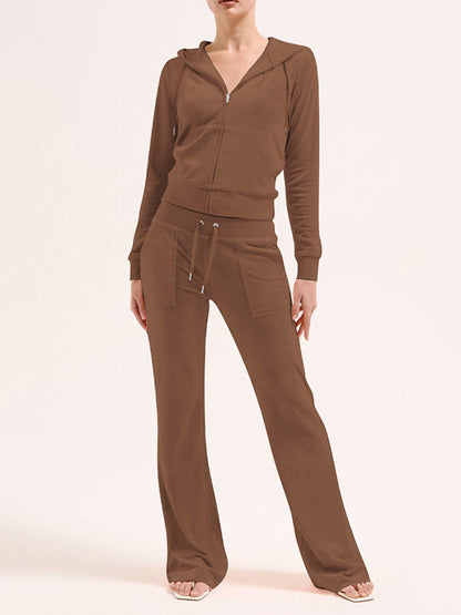 Velour Tracksuit Set Zip-up Hoodie And Pants For Women 2026