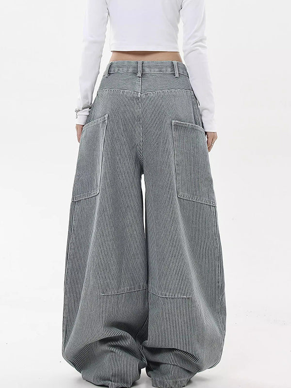 American Retro Striped Scimitar Banana Boyfriend Jeans