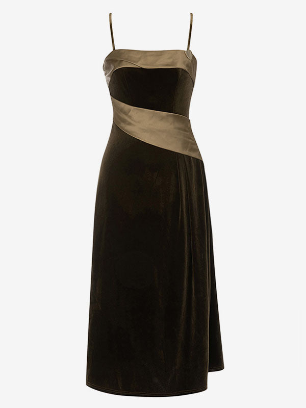 Velvet Prom Dress Spaghetti Straps Backless Contrast Party Midi Dresses