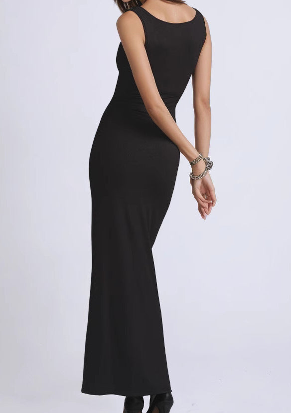 Square Neck Lace Trim Wide Strap Bodycon Maxi Dress