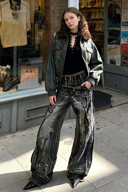 High Waist Loose Fit Graffiti Jeans