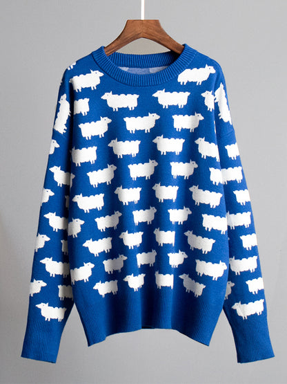 Alpaca print crew neck sweater