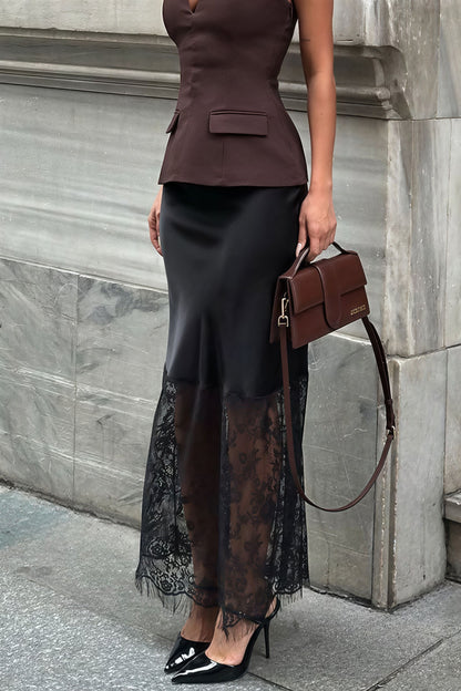 Vintage Lace Patchwork Bodycon Midi Skirt