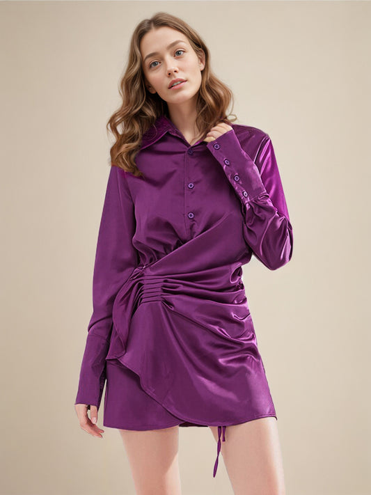 Shirt Dresses Draped Button Up Asymmetrical Casual Mini Dresses