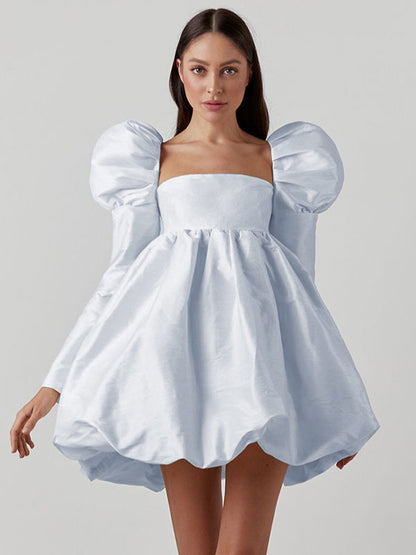 Birthday Mini Dresses Ecru White Long Sleeves Short Dress