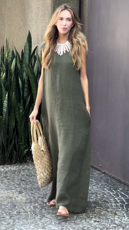Solid Linen Maxi Dress