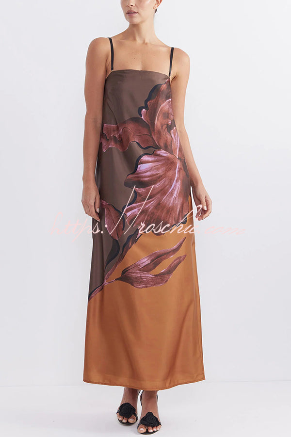 Floral Print Sexy Elastic Bandeau Slit Midi Dress