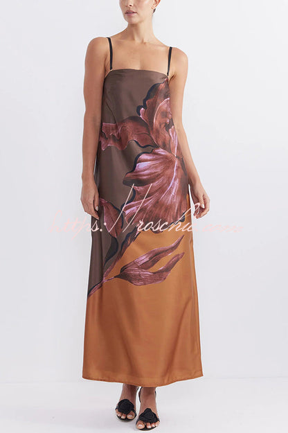Floral Print Sexy Elastic Bandeau Slit Midi Dress