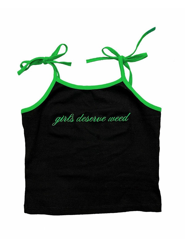 Contrast Border Letters Embroidery Cami Top