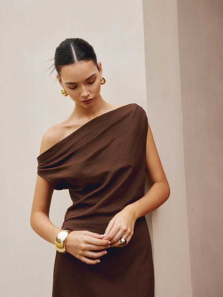 Asymmetric Shoulder Slim Fit Dress