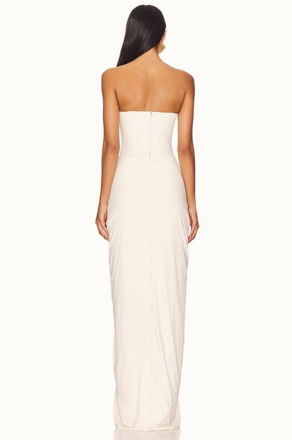 White Boned Waist Strapless Luxury Party Dress