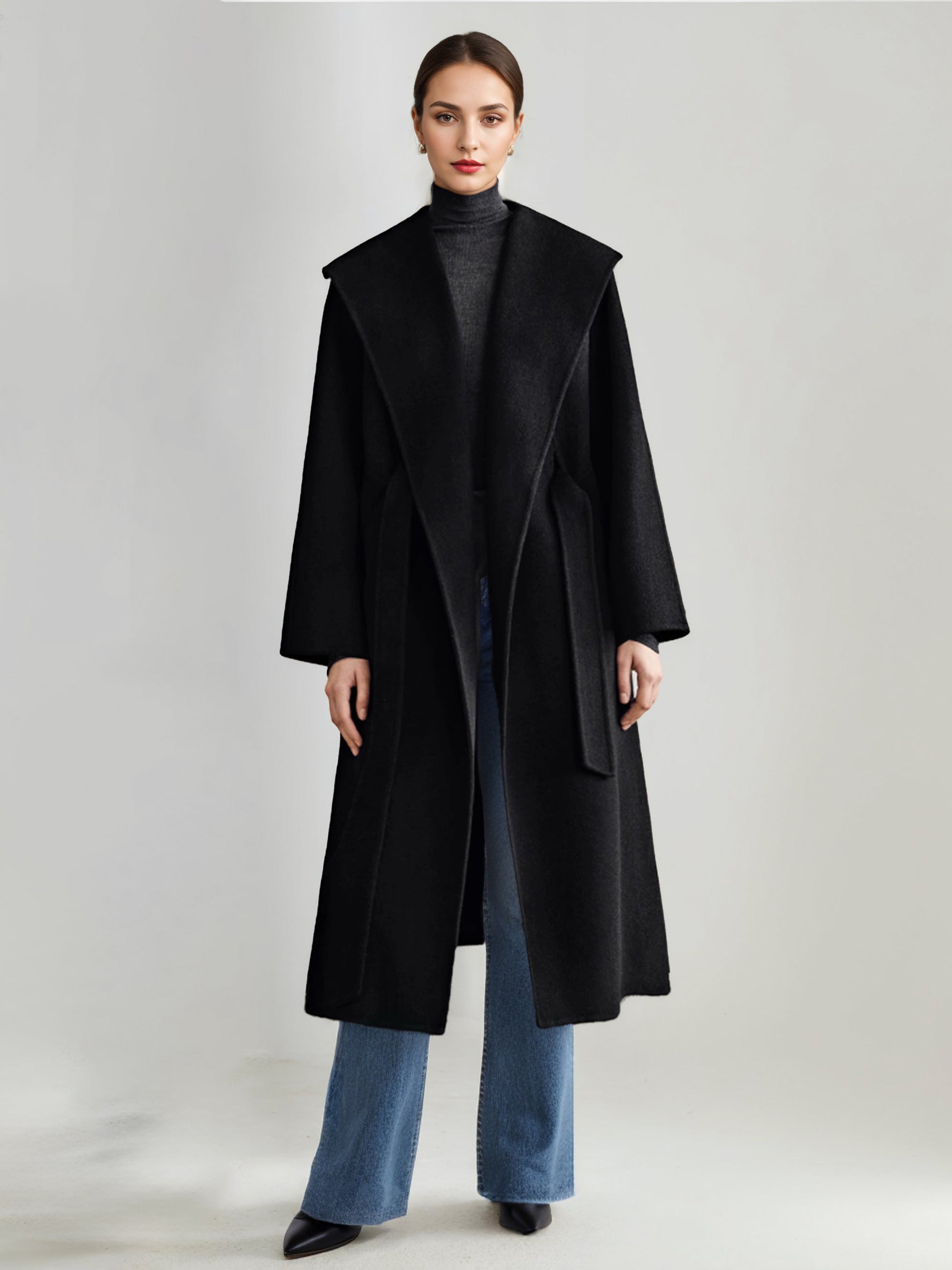 Wool Cashmere Blend Coat White Wide Lapel Double-Faced Belted Winter Outerwear For Women 2026