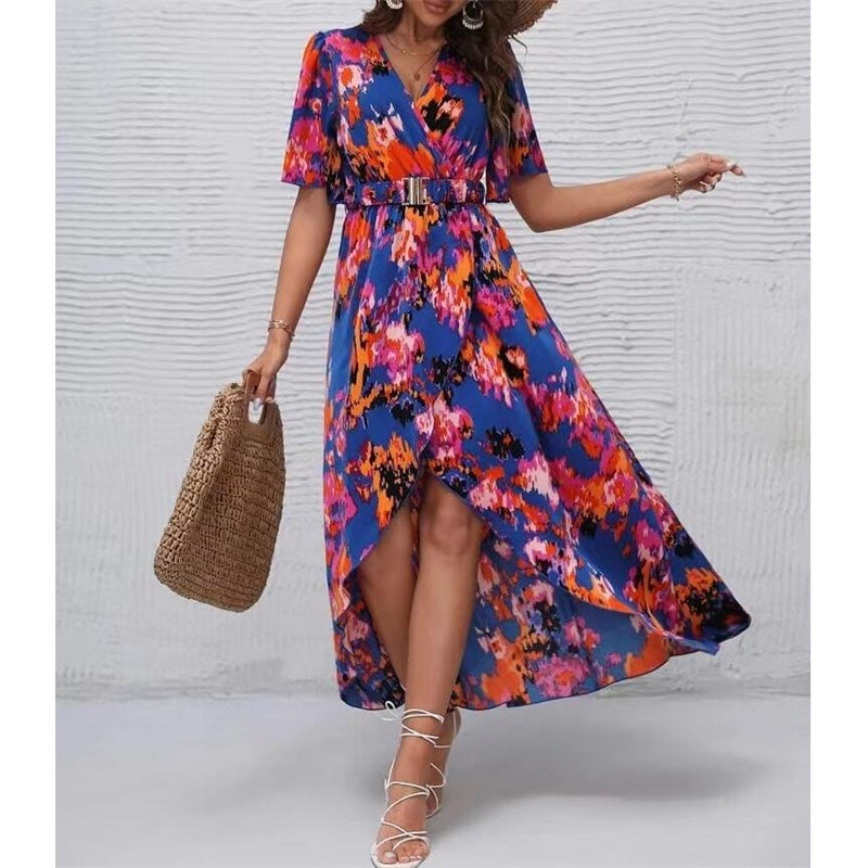 Bohemian V-Neck Maxi Dress for Beach and Casual Wear