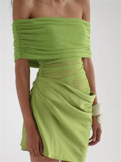 Mesh Patchwork See-Through Mini Dress