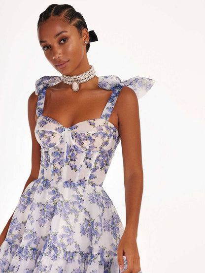 Floral Maxi Dress Sleeveless Adjustable Straps Ruffles Layering Dresses