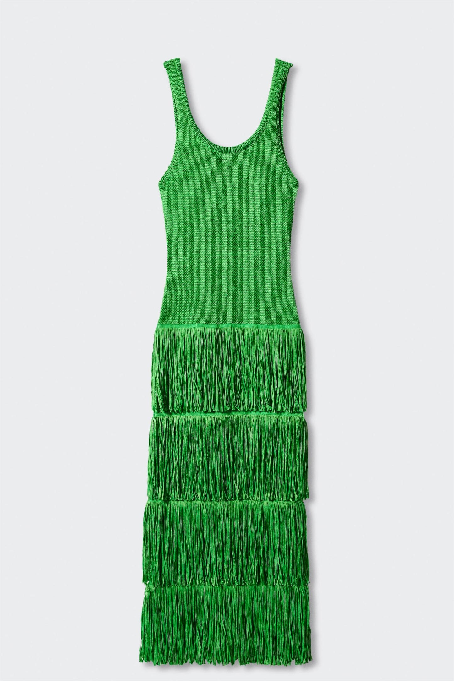 Knit Solid Tassel Sleeveless Midi Dress
