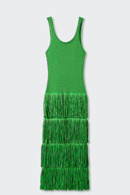 Knit Solid Tassel Sleeveless Midi Dress