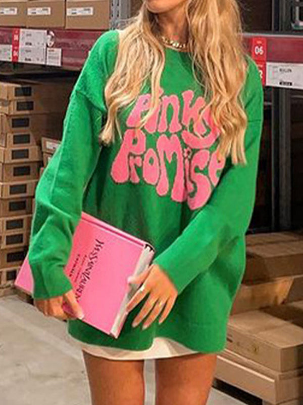 Contrast Color Letter Print Pull Over Sweater